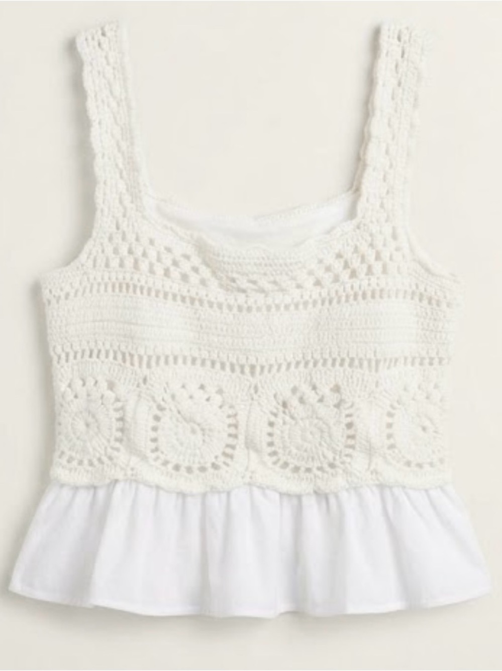 Rebellion White Crochet Boho Peplum Tank Top Size M